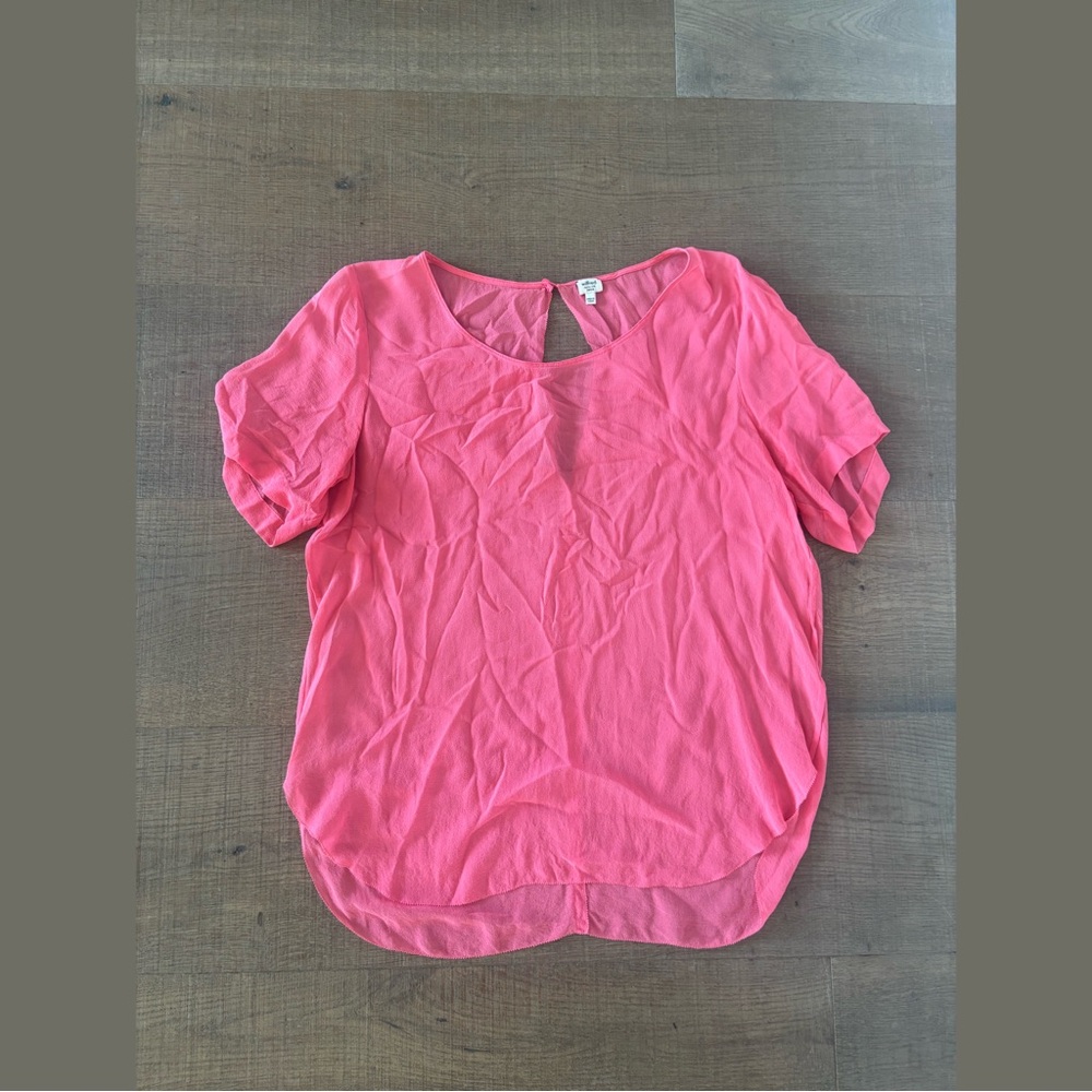 aritzia wilfred pink sheer short sleeve blouse